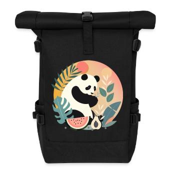Panda mit exotischen Pflanzen und Früchten - Rolltop Rucksack - Schwarz - Vorne