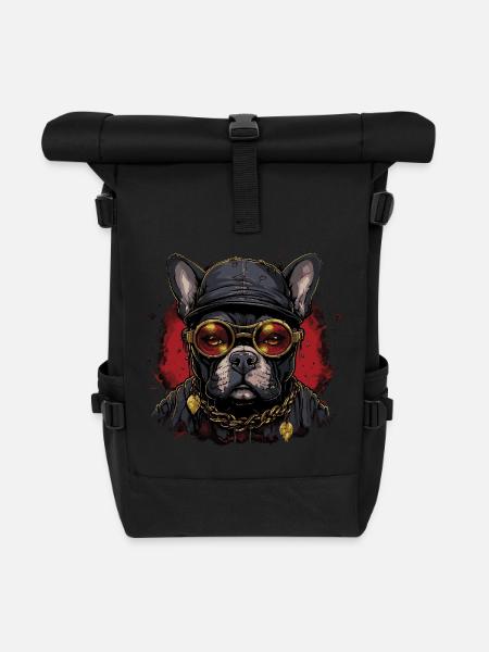 Französische Bulldogge mit Sonnenbrille - Rolltop Rucksack - Schwarz