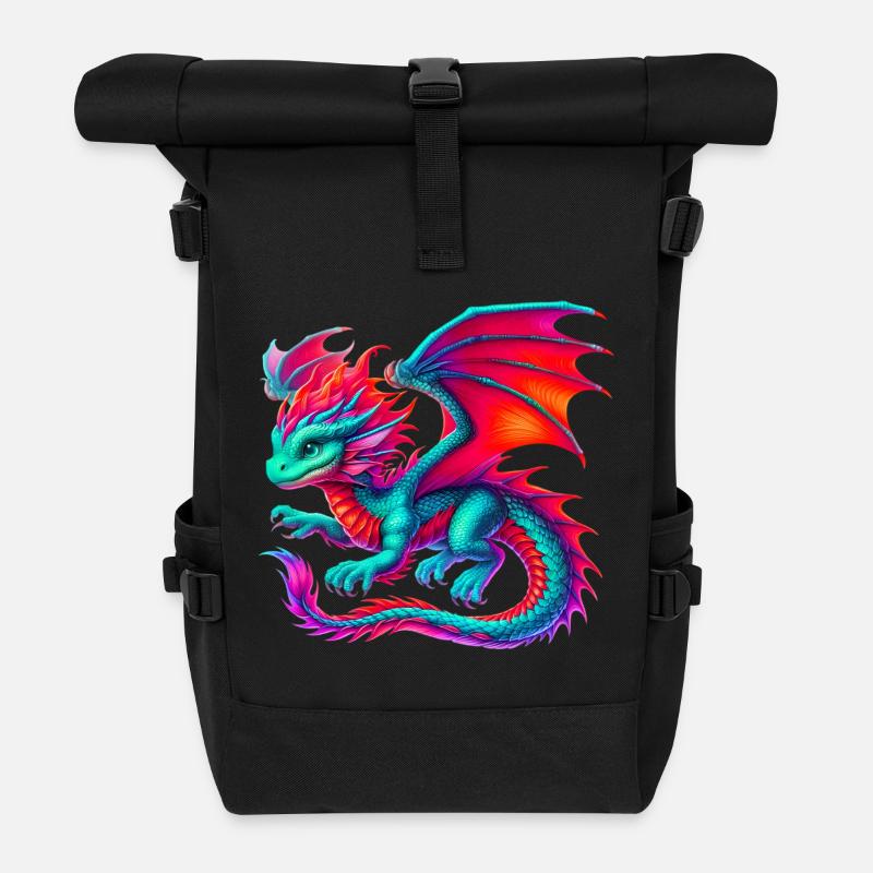 Drache - Rolltop Rucksack - Schwarz