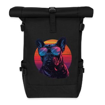 Bouledogue français avec lunettes de soleil - Sac à dos roll top - noir - Devant