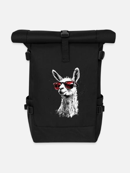 Lustiges Lama Alpaka - Rolltop Rucksack - Schwarz