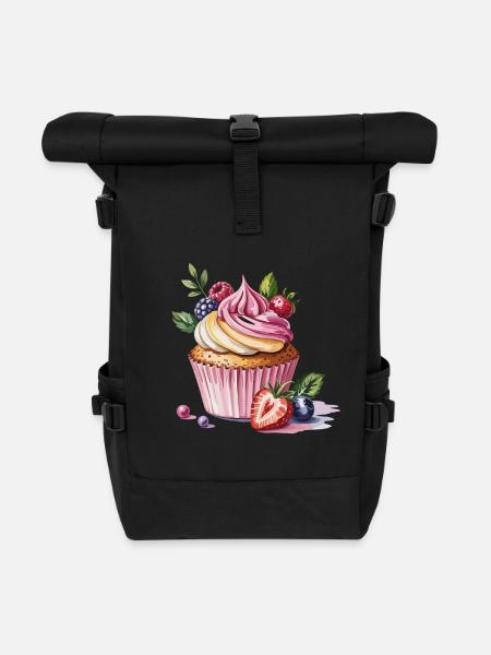 Beeren Cupcake: Süße Versuchung - Rolltop Rucksack - Schwarz