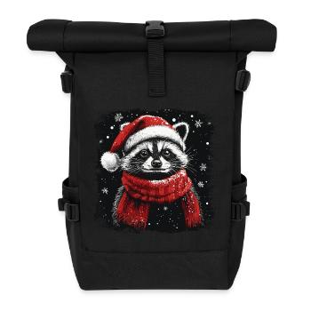 Christmas raccoon - Roll Top Backpack - black - Front