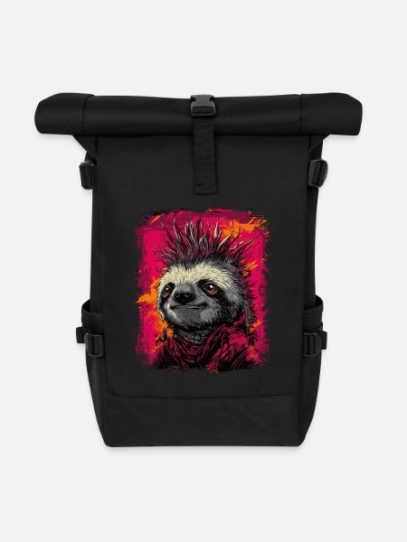 Cooles Punkrock Faultier - Rolltop Rucksack - Schwarz