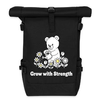 Bear watering flowers – strength grows - Roll Top Backpack - black - Front