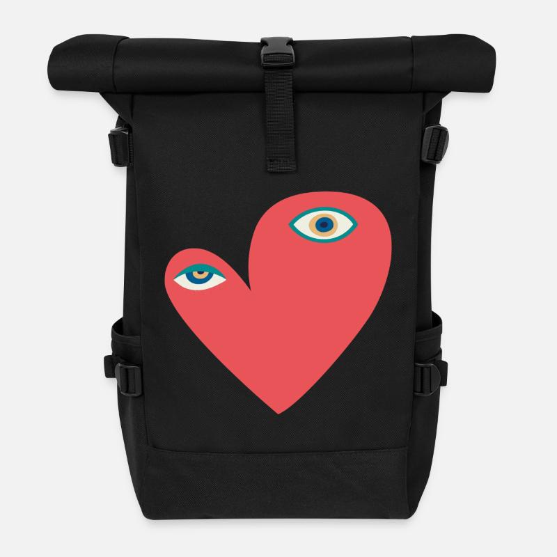 Surreales Herz mit Augen - Rolltop Rucksack - Schwarz