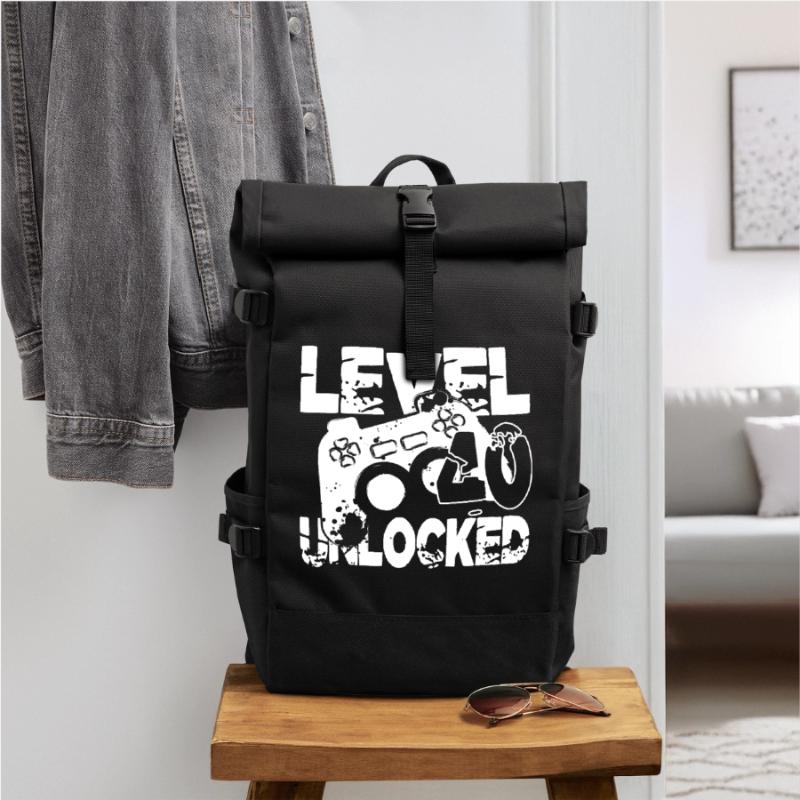 Level 40 Controller Graphics Black White Roll Top Backpack