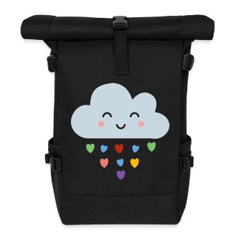 Cute Cloud Rainbow Hearts Kawaii Happy Mood Design - Roll Top Backpack - black - Front