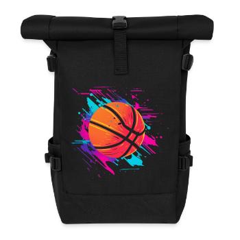 Basketball Synthwave - Rolltop Rucksack - Schwarz - Vorne