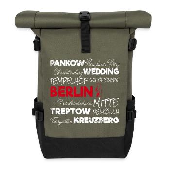 Berlin Retro Stadt und Bär Vintage Urlaub Souvenir - Rolltop Rucksack - Olive/Schwarz - Vorne