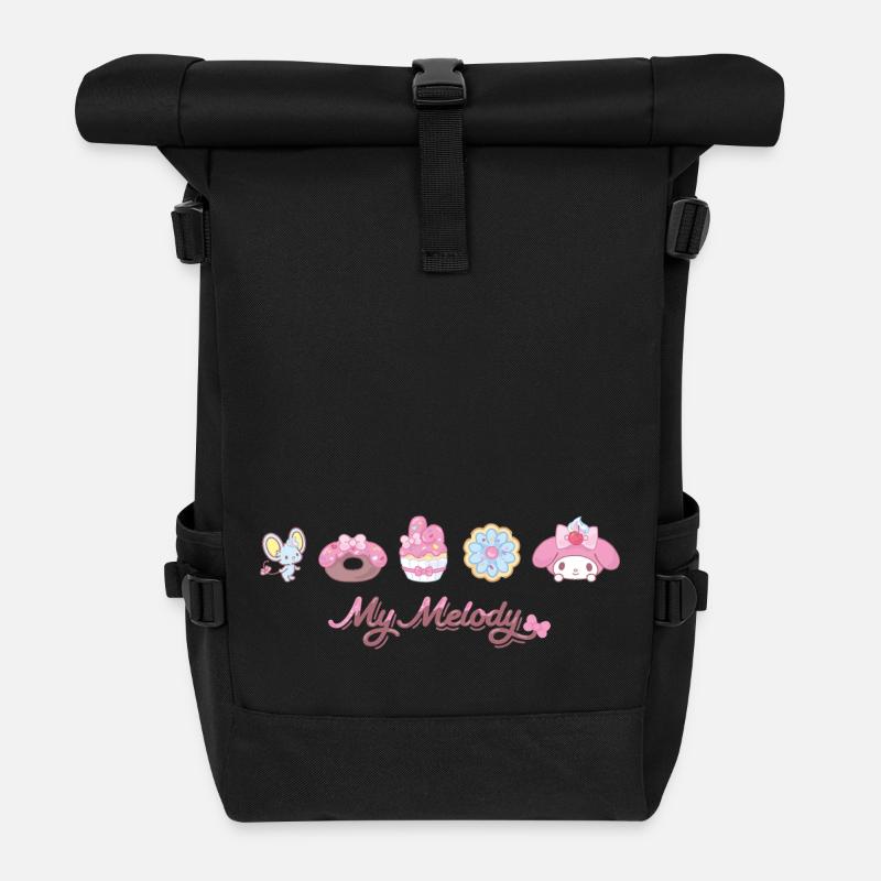 My Melody Mit Flat Und Gebäckstücken - Rolltop Rucksack - Schwarz