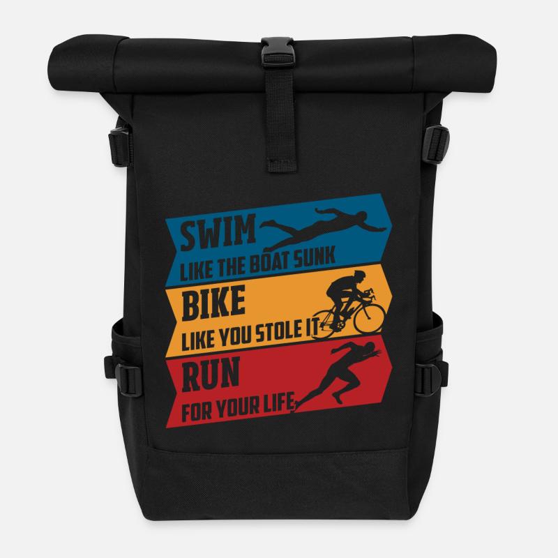 Swim - Bike - Run - Roll Top Backpack - black