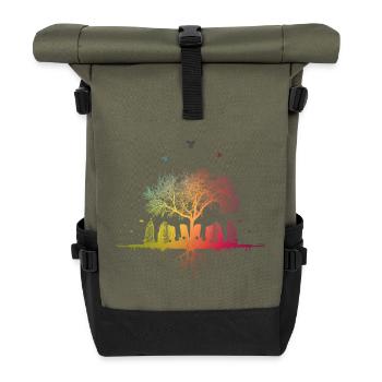 blurred city / forest tree city colors birds - Roll Top Backpack - olive/black - Front