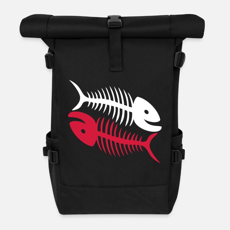 Smiling Fish Bones - Roll Top Backpack - black