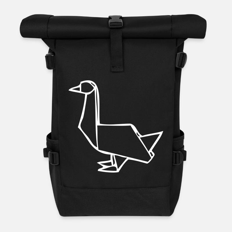 Gans | Ente | Origami - Rolltop Rucksack - Schwarz