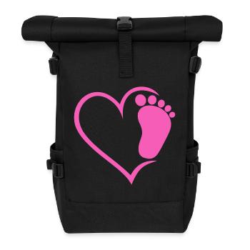 Baby Fußabdruck  - Rolltop Rucksack - Schwarz - Vorne