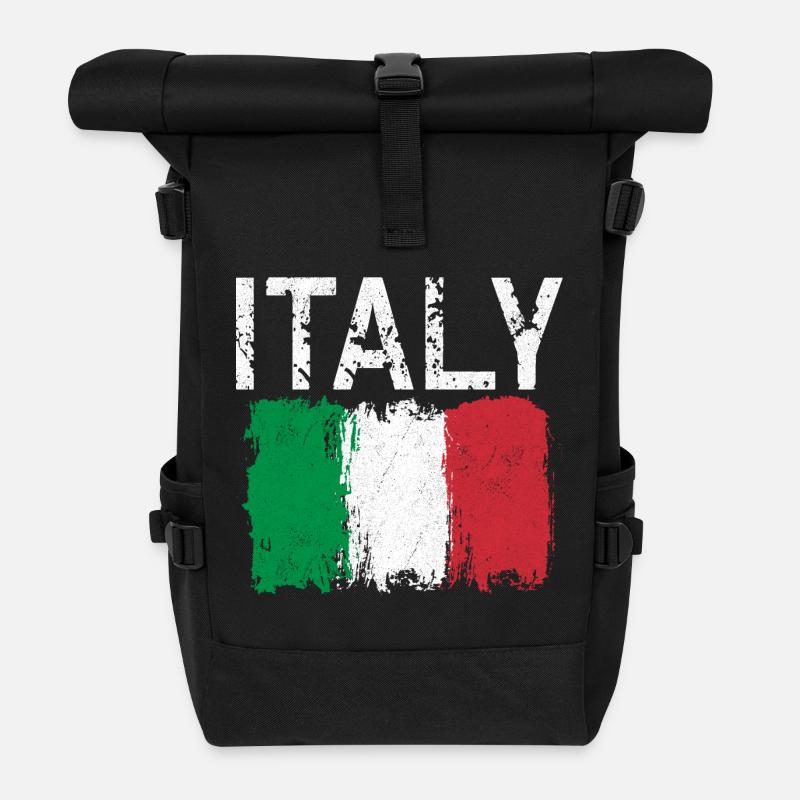 Italy Brushstroke Flag - Roll Top Backpack - black