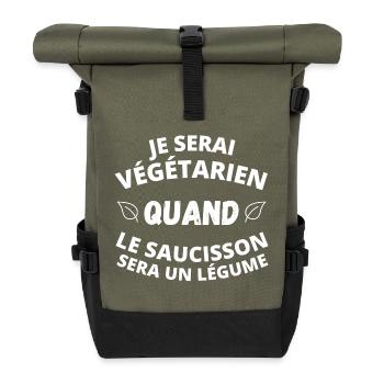 végétarien, végan, végétarien humour - Sac à dos roll top - olive/noir - Devant