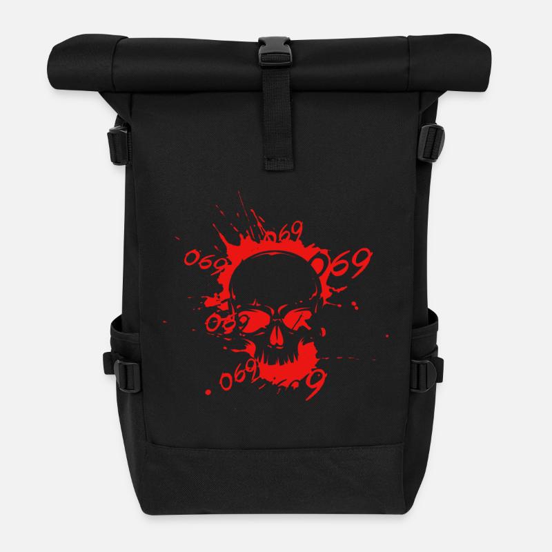 Roter Totenkopf 069 Headshot - Rolltop Rucksack - Schwarz