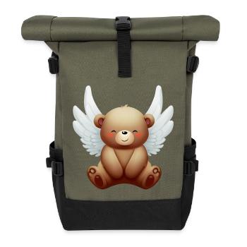 Bär mit Engelsflügeln, Spirituelles Tierdesign - Rolltop Rucksack - Olive/Schwarz - Vorne