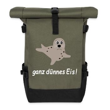 Seehund Seehunde Robbe Robben dünnes Eis - Rolltop Rucksack - Olive/Schwarz - Vorne