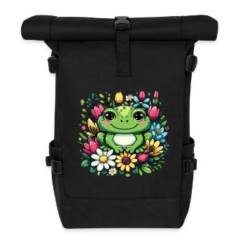 Einzigartiges Frosch-Design im Blumenkranz! - Rolltop Rucksack - Schwarz - Vorne