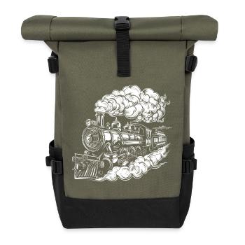 Dampflokomotive Grafik - Rolltop Rucksack - Olive/Schwarz - Vorne