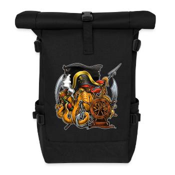 Drôle de pirate pieuvre au volant du navire. - Sac à dos roll top - noir - Devant