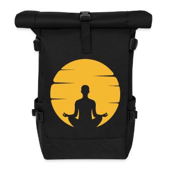 Meditative Silhouette mit Sonnenkreise - Rolltop Rucksack - Schwarz - Vorne