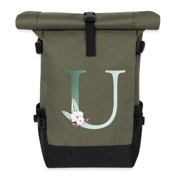 U Monogramme, Floral, Personnalisable - Sac à dos roll top - olive/noir - Devant