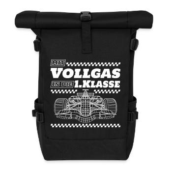Mit Vollgas in die 1. Klasse - Schulkind Rennauto - Rolltop Rucksack - Schwarz - Vorne