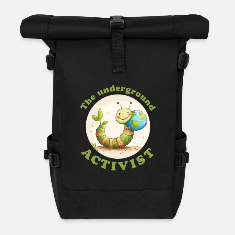 Regenwurm verteidigt die Erde - Rolltop Rucksack - Schwarz