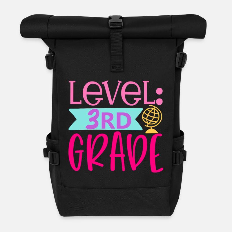 Stufe 3. Klasse freigeschaltet – Zurück zur Schule - Rolltop Rucksack - Schwarz