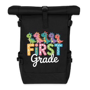 Kawaii Dinosaur First Grade Back To School - Rolltop Rucksack - Schwarz - Vorne