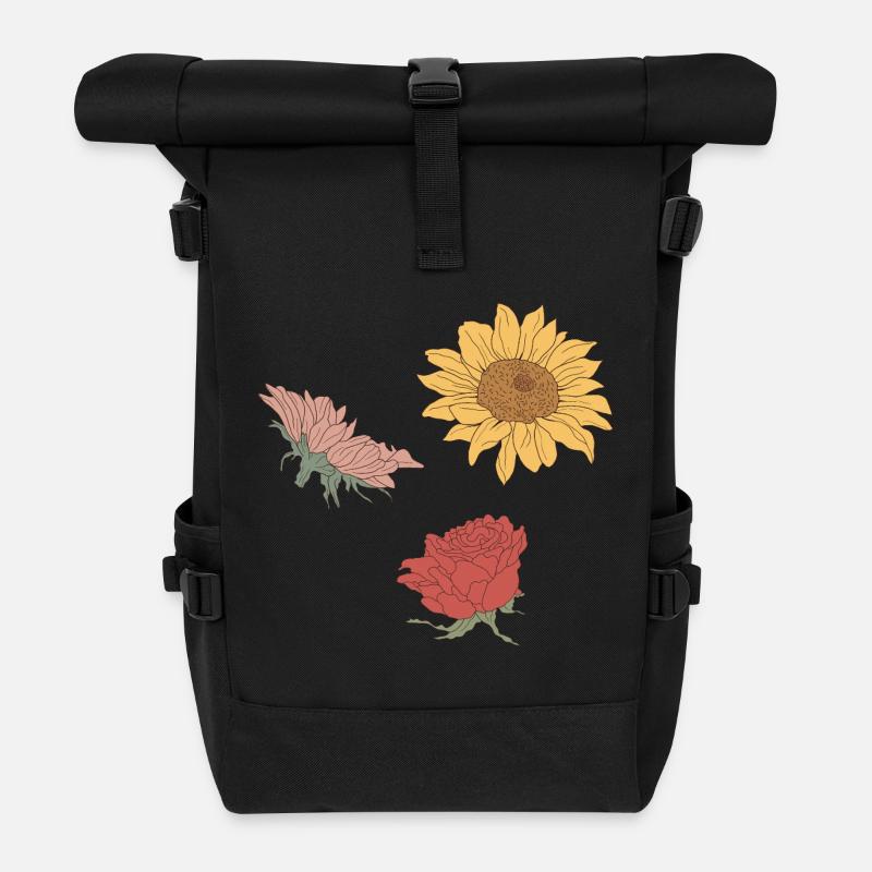 Blumen - Rolltop Rucksack - Schwarz
