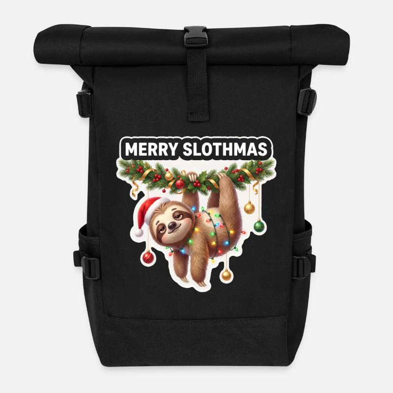 Frohe Slothmas Lichterkette - Rolltop Rucksack - Schwarz
