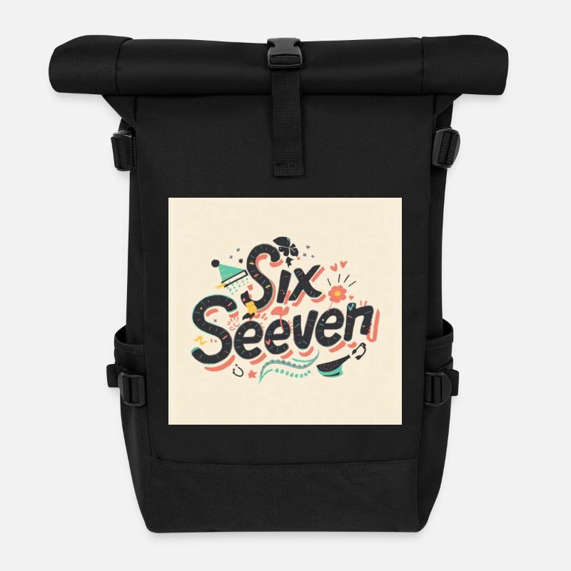 Sechs Siebzehn Retro-Doodle-Buchstaben - Rolltop Rucksack - Schwarz