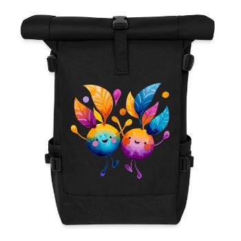 Bunte Fruchtfreunde mit Blätterreben - Rolltop Rucksack - Schwarz - Vorne