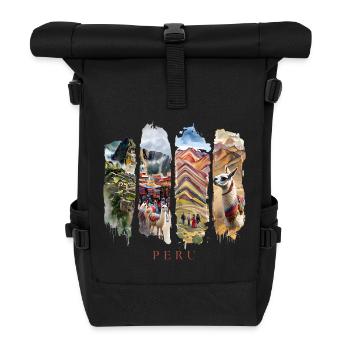 Peru Urlaub Travel – Inka & Berge Motiv - Rolltop Rucksack - Schwarz - Vorne