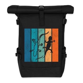 Geckos im Regenbogenstreifen - Rolltop Rucksack - Schwarz - Vorne