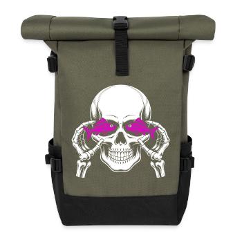Skull and crossbones with fish - Roll Top Backpack - olive/black - Front