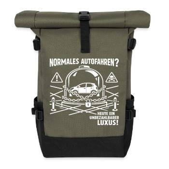 Normales Autofahren ? - Rolltop Rucksack - Olive/Schwarz - Vorne