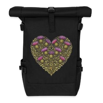 Thistle Heart Botanical Print - Roll Top Backpack - black - Front