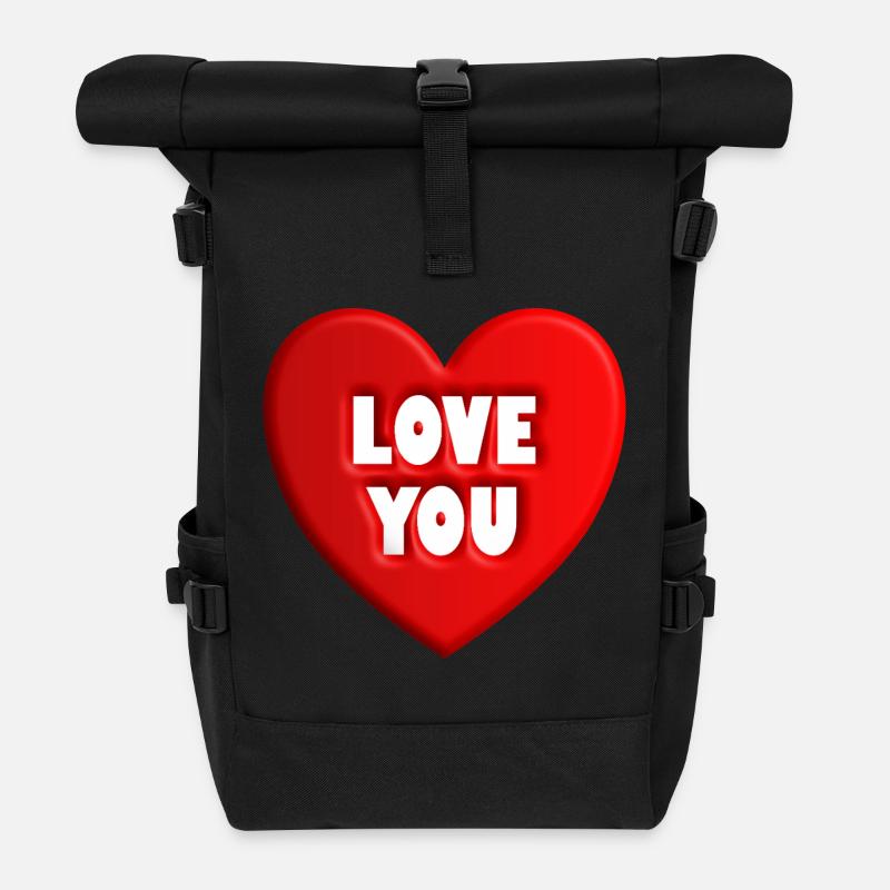 Heart love you - Roll Top Backpack - black