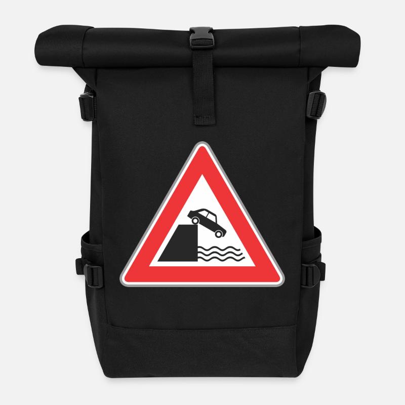 Verkehrsschild Auto kann auf Wasser fallen - Rolltop Rucksack - Schwarz