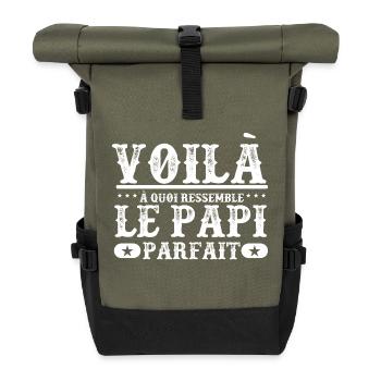 "Papi parfait" t-shirt humour papi - Sac à dos roll top - olive/noir - Devant