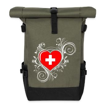Schweiz - Herz - Rolltop Rucksack - Olive/Schwarz - Vorne