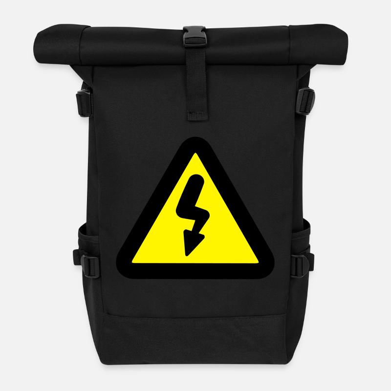Electricity road sign - Roll Top Backpack - black