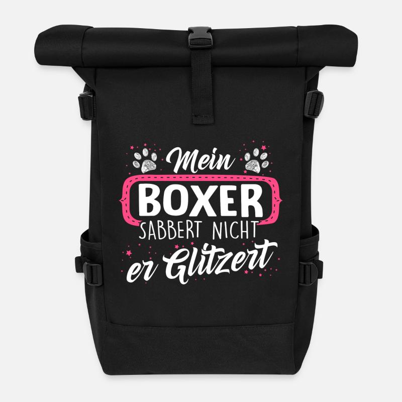 Boxer Hund Hunde Geschenk Glitzer - Rolltop Rucksack - Schwarz
