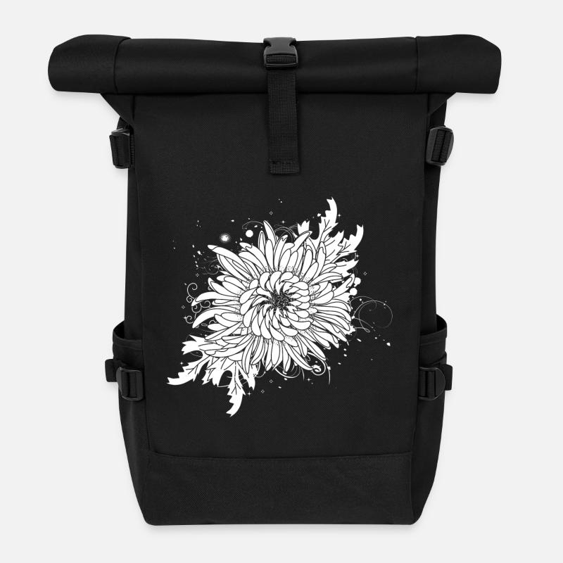 weiße Chrysantheme - Rolltop Rucksack - Schwarz